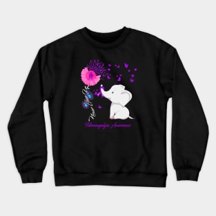 Elephant Fibromyalgia Awareness - Fibromyalgia Ribbon Crewneck Sweatshirt